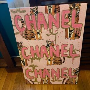 CHANEL Pink and Gold Tiger Art Painting